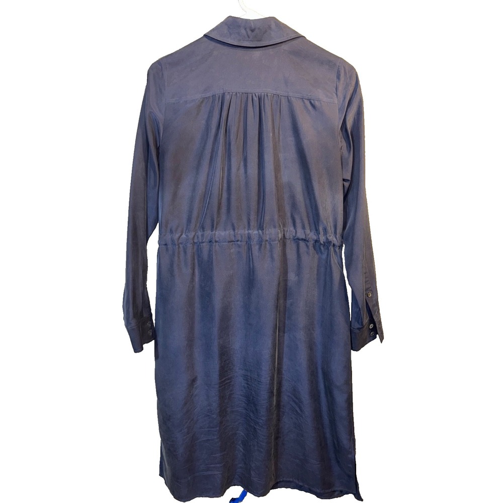 Brooks Brothers Size 6 100% silk Navy Long Sleeve shirt dress side pockets tie - Picture 5 of 8